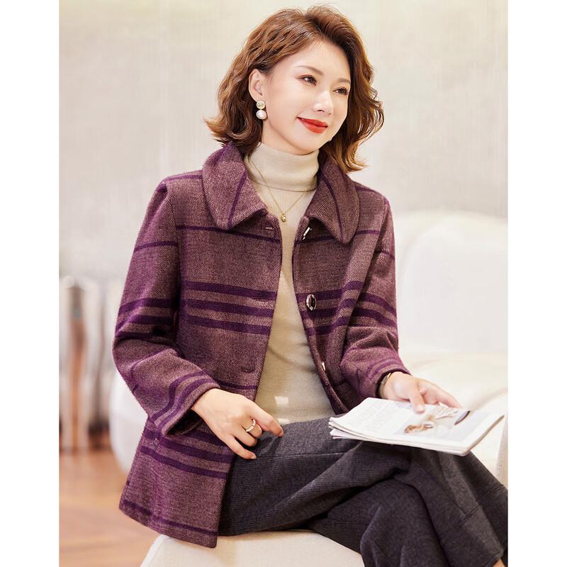 

Pasite Women s Striped Lapel Button-Front Thick Coat 4XL