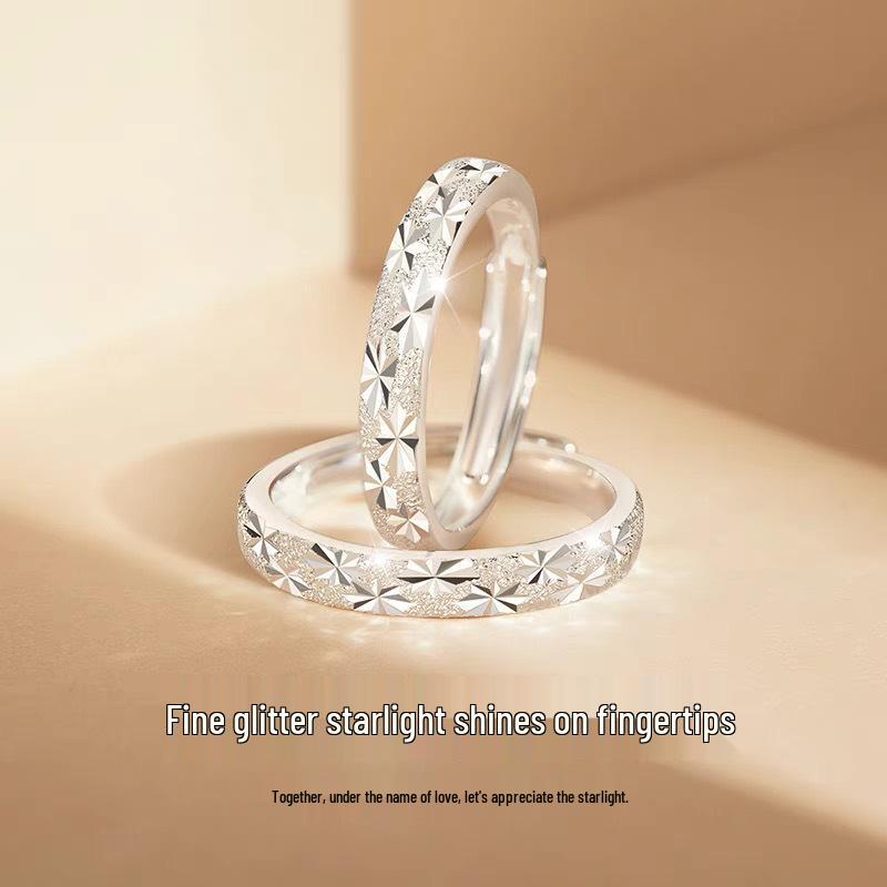 S999 Sterling Silver Starry Couple Matching Rings - Luxury Open Band Design