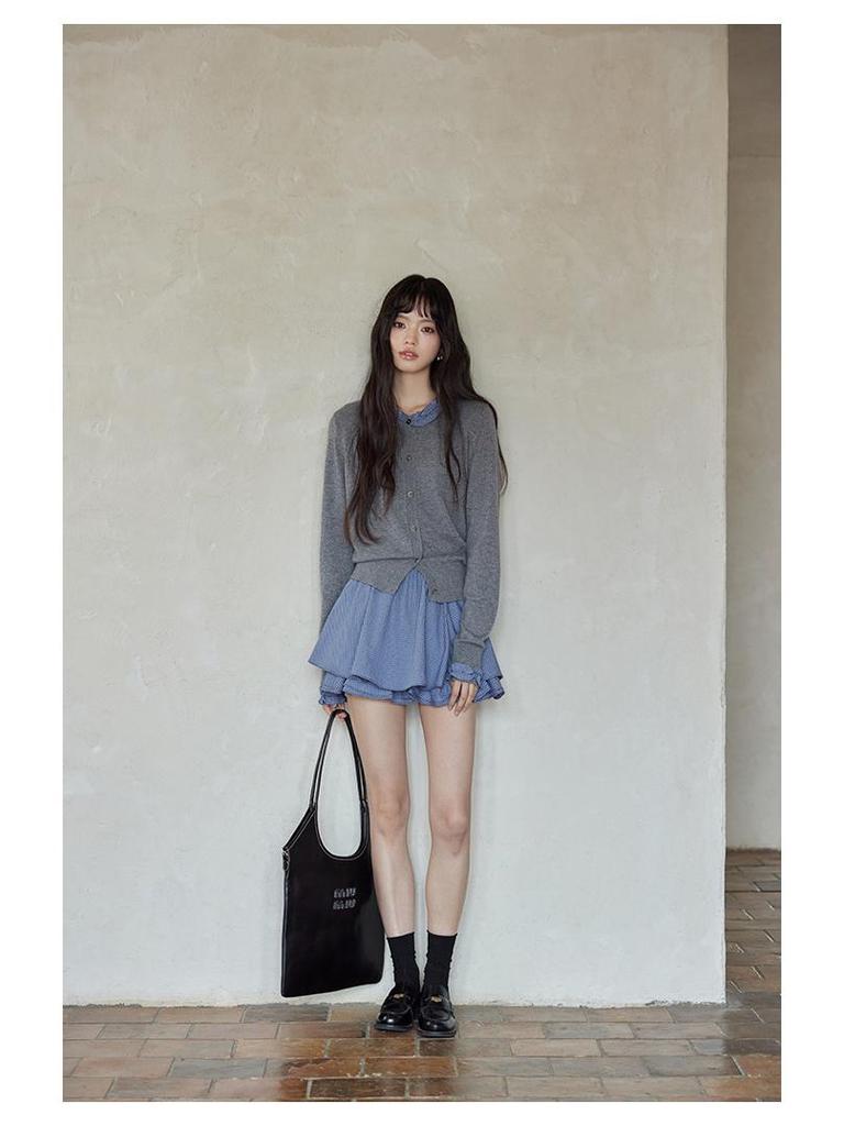 Yimeng 2025 Korean Style Patchwork Long Sleeve Knitted Cardigan for Women
