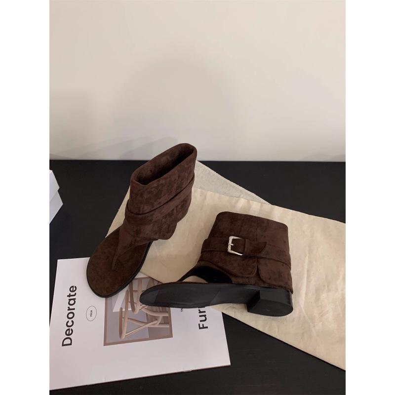 

Корейские шлепанцы с ремешком, с рукавом, с открытым носком, обувь, весна и лето 2025, новинка, повседневные, на плоской подошве, короткие брюки, крутые ботинки, женские 40 темно-коричневого