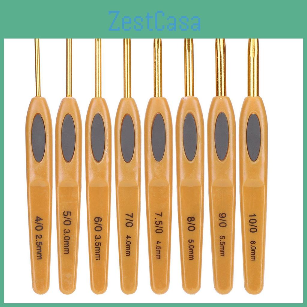 8pcs Crochet Tools Hook Knitting Aluminum Ergonomic Sweater Needles Brown Plastic Handle