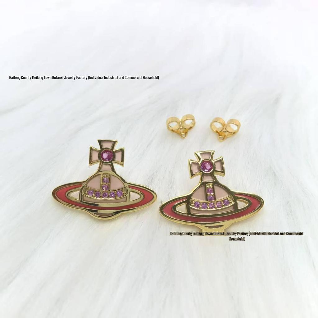 Concetta Cixi Glass Saturn Set: Necklace, Bracelet, Stud Earrings - Women's Luxurious Punk Clavicle Chain