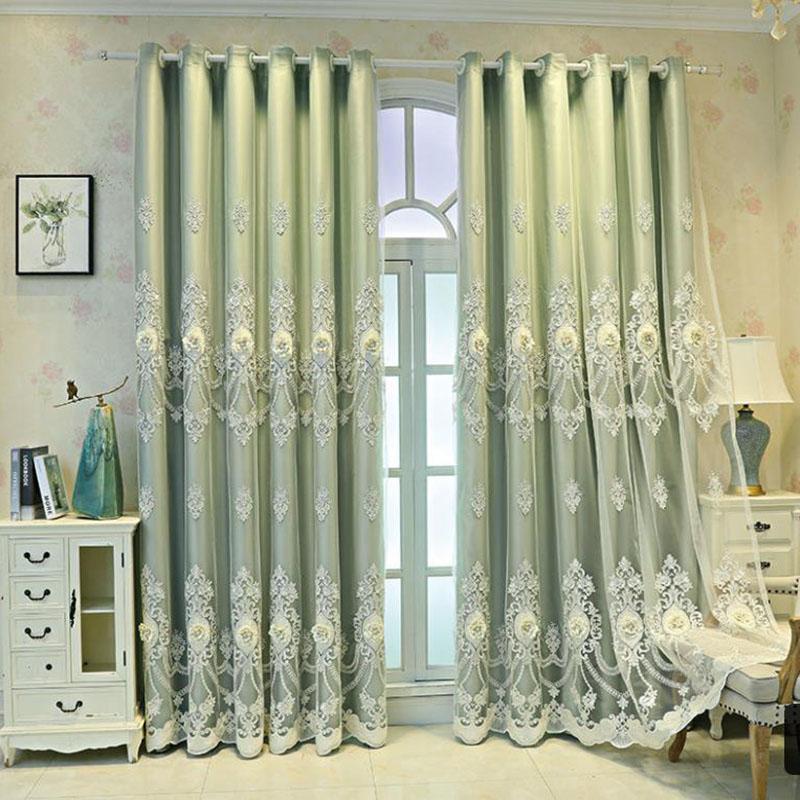 Curtain European Style Double-layer Thickened Curtain Shading Yarn Living Room Bedroom Home Embroidered Double-opening Sunshade Curtain Rod