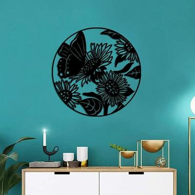 1pc Sunflower Metal Wall Decor Summer Flowers with Butterfly Wall Sculpture Iron Crafts Wall Decor Metal Wall Hanging Wall