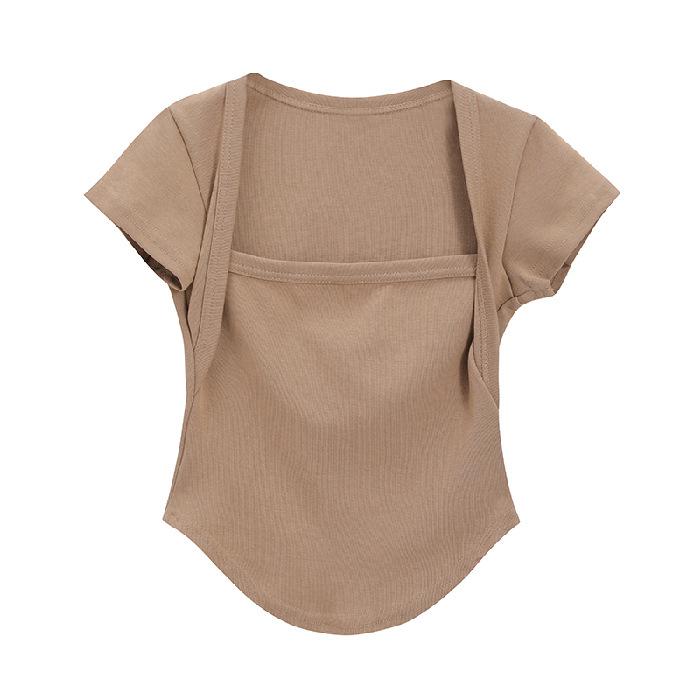 2024 Women's Slim Fit White Square Collar Short-Sleeve T-Shirt - Summer Pure Desire Style