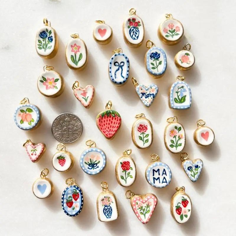 Simple And Versatile Color Blocking Butterfly Love Flower Diy Pendant Accessories Gold-Plated Color Preservation