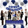 Navy Blue Silver Birthday Decorations for Men, Blue Birthday Party Supplies with Tablecloth Happy Birthday Banner Confetti Balloons Paper Pom Poms