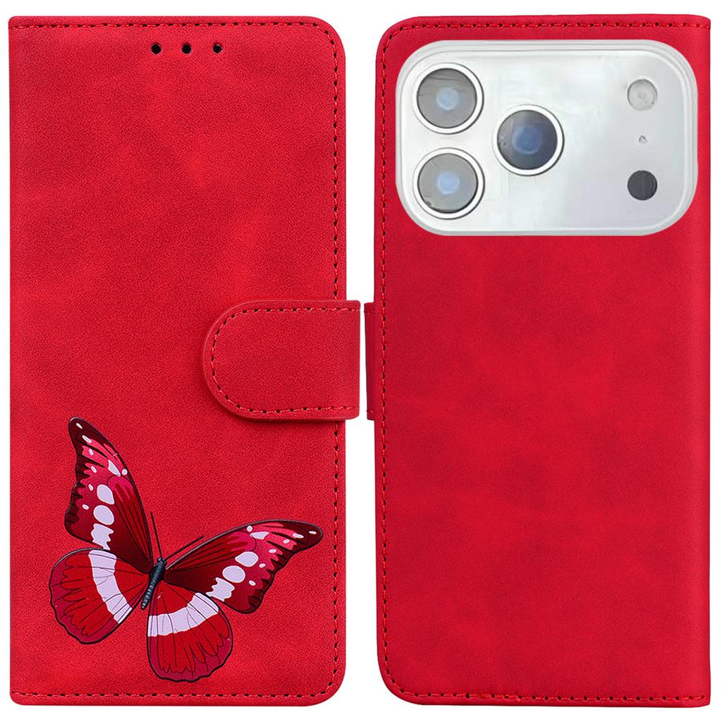 For iPhone 17 Pro Max Stand Case PU Leather Phone Cover Butterfly Printed