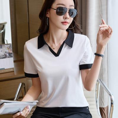 Women'S Summer For T-Shirt Korean Vintage Crop Top V-Neck Japanese Kpop Inspired Solid Plain Dyed Knitted Patchwork