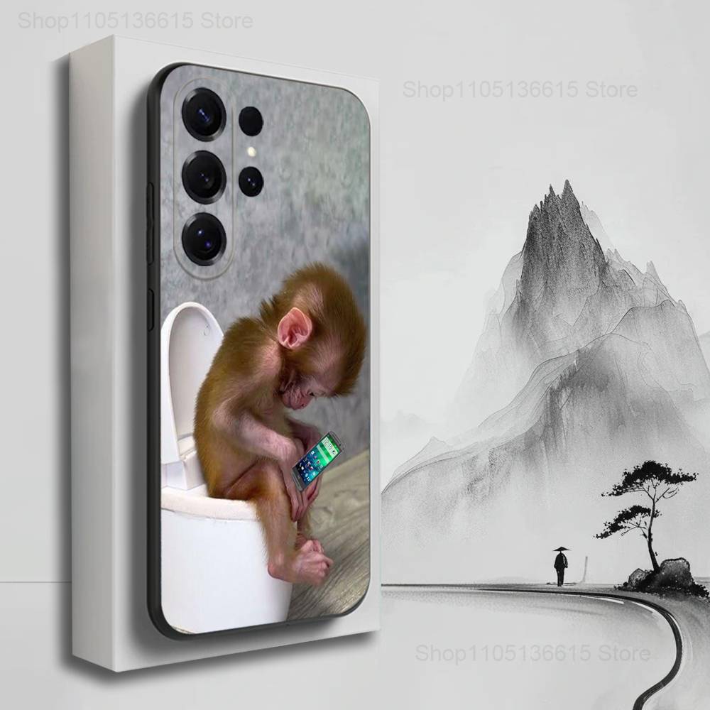 

Emoticons Monkey Sipping Phone Case For Samsung S9,S10,S20,S10,S21,S25,S24,S23,Ultra,FE,Plus,Lite,Soft Silicone Black Cover SamsungS24
