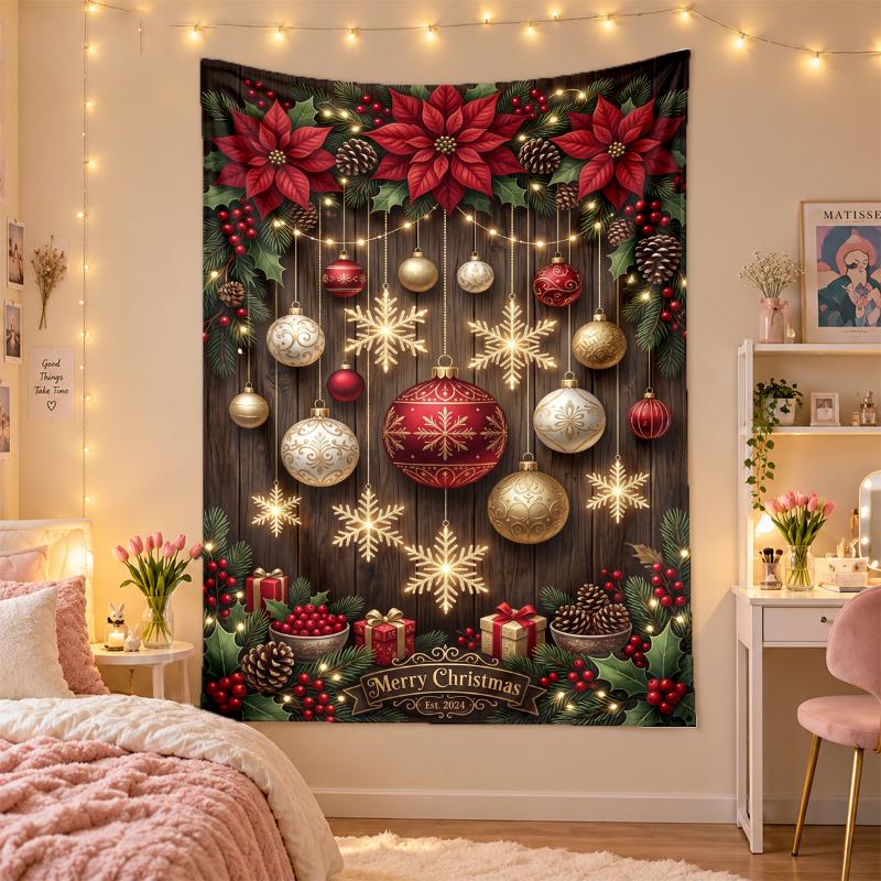 Yatak Odası Oturma Odası Duvar Dekorasyonu İçin Noel Baskılı Duvar Halısı Tatil Hediyesi