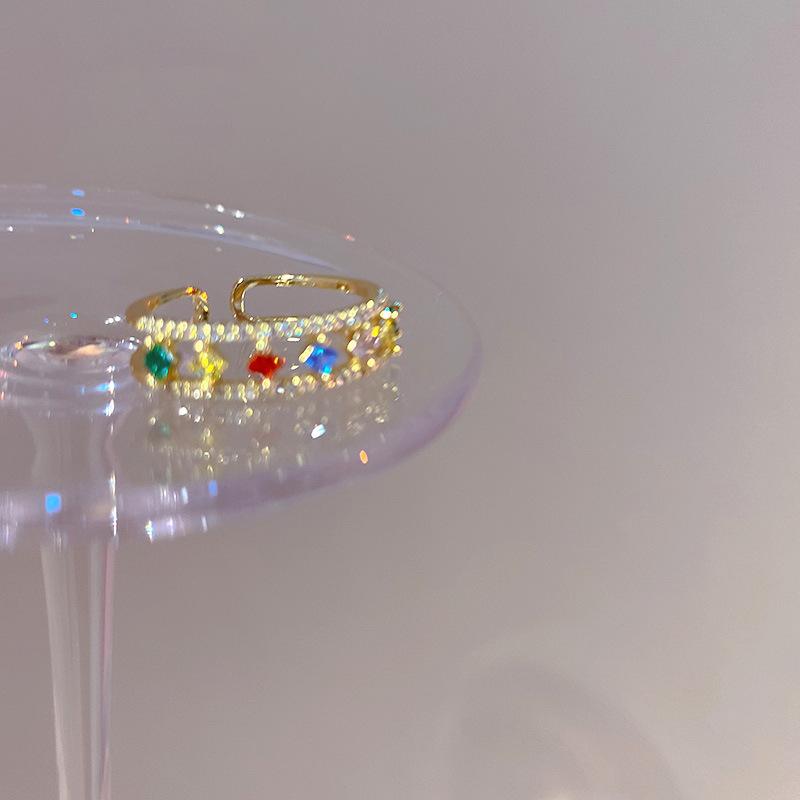 Fashionable And Unique Openfinger Ring For Women With Beautiful Colored Gemstones And Geometry