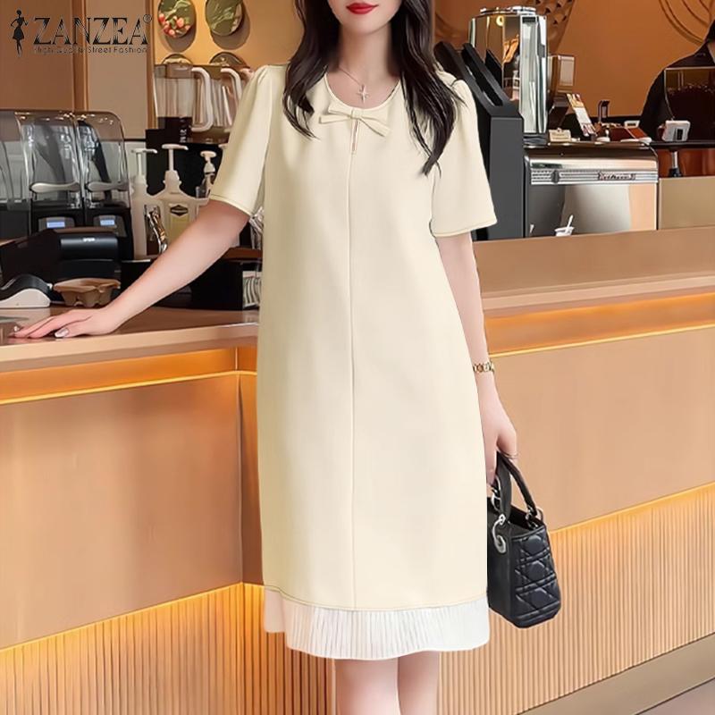 ZANZEA Women Casual Round Neck Summer Short Sleeve Loose Dress