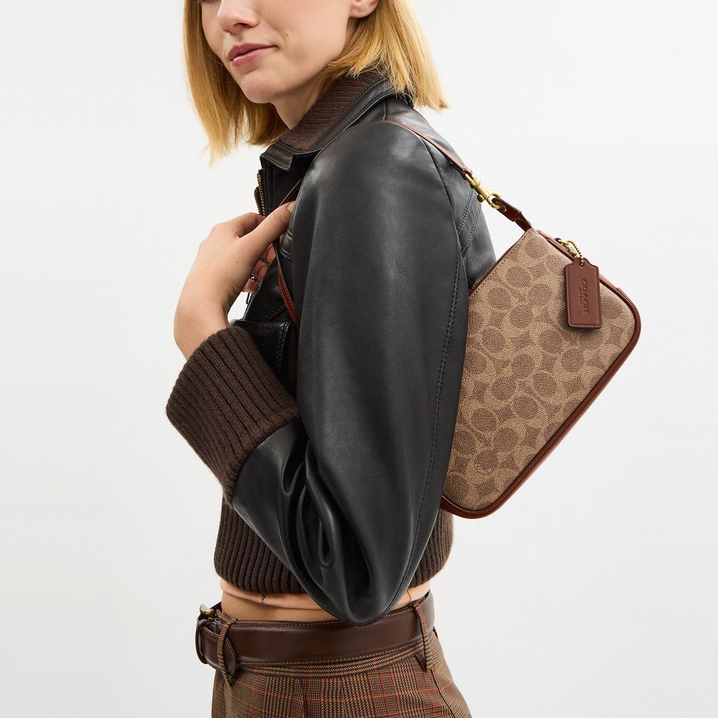 Coach Plaza 21 Ferramenta in Ottone Metallo Pelle Sintetica e Pelle di Vacchetta Borsa a Mano a Spalla Piccola Borse da Donna Marrone CCC42-B4N4