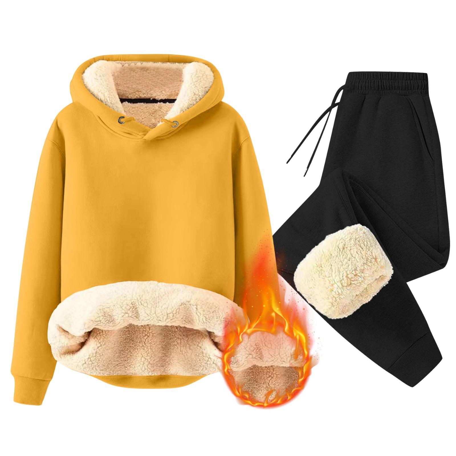 

Комплект для мужчин из 2 предметов, повседневный флисовый свитер с длинным рукавом и капюшоном, теплые штаны для зимнего спорта XL жёлтый
