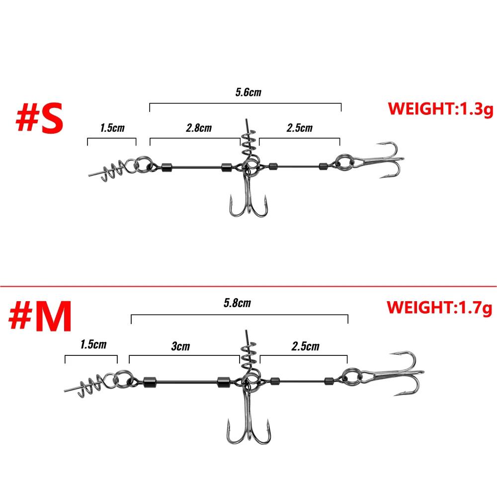 S M L Fishing Soft Lure Steel Wire Rig Double Triple Hooks Set With Screw Pin Soft Lure Stinger Rigs Fishing Tackle