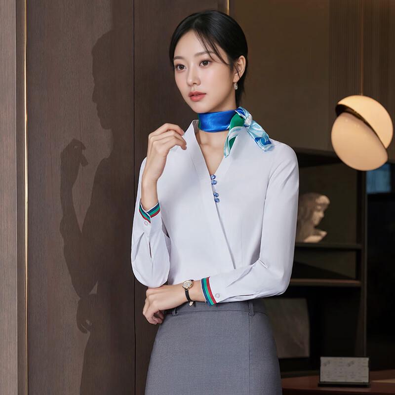 

Women s V-Neck Long-Sleeve Stewardess Uniform Shirt M