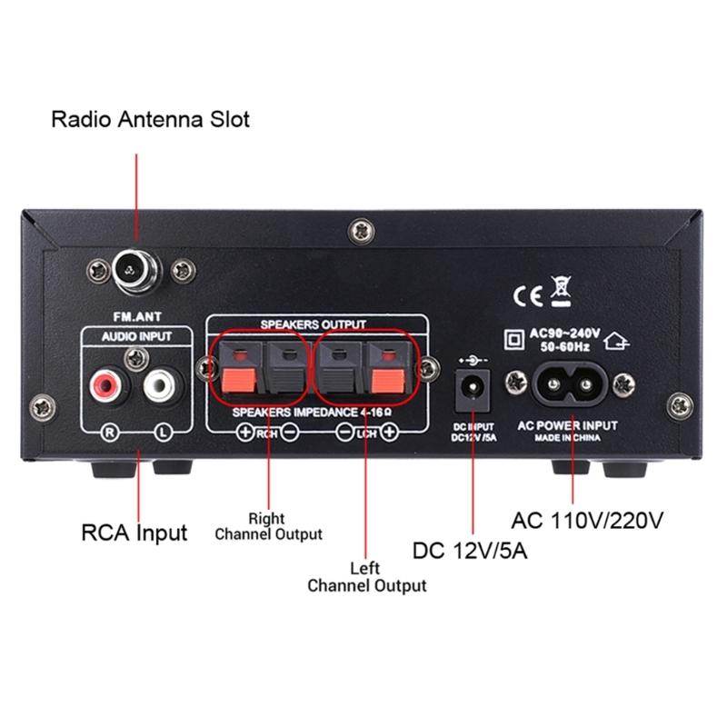 50W 2.0 Channel HiFi Power Amplifiers with Bluetooth-compatible 5.0, USB Playback and Inputs for Home Theater
