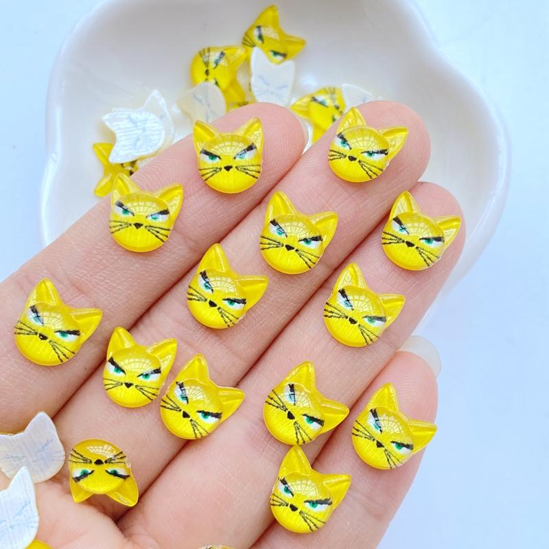50 stuks Nieuwe Mini Schattige 9*10mm Dier Cartoon Kattenkop Platte Achterkant Hars Scrapbooking Sieraden Ambacht Decoratie Accessoire