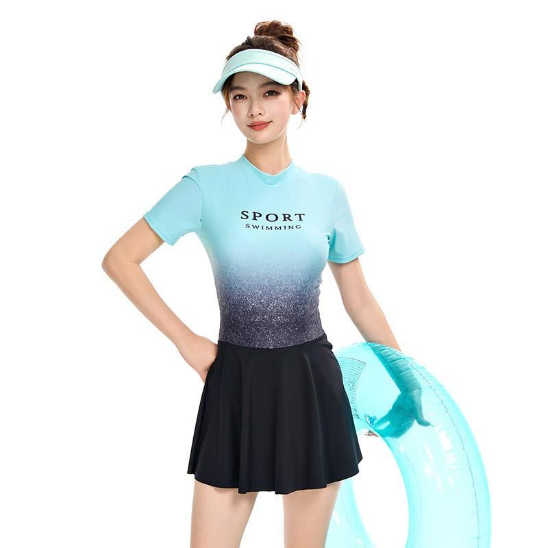 

Swimsuit Women s One-piece Skirt Conservative Belly-covering Slimming Swimming Pool Hot Sports Large Size Suit XL зелёный