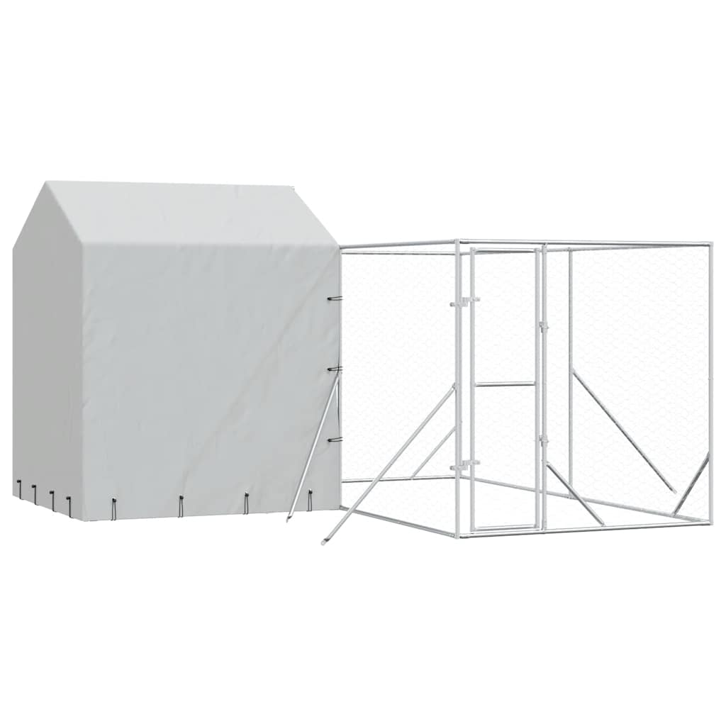 Outdoor Dog Kennel with Roof Silver 4x4x2.5 m Galvanized Steel