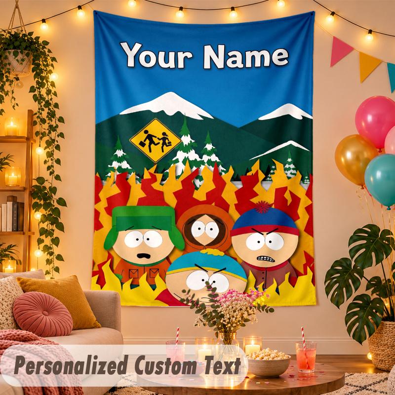 South Park Personalized Wall Tapestry Custom Name Text Polyester Hanging Decor Home Room