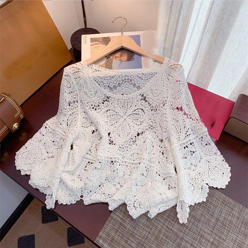 

Новая женская кружевная шаль с цветочным принтом и рукавами 3/4, топ-рубашка One Size белый