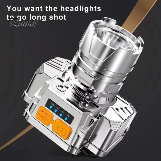 Outdoor LED Headlight 3 Modes Adjustable Life Waterproof Power Indicator Super Bright USB Rechargeable Fishing Riding Running Camping Headband Light