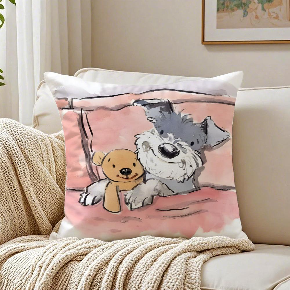 Miniature Schnauzer Pillow Cute Bearded Dog Cushion Cushion Cover Pillowcase Anti-Dustmite Living Room Sofa Decor Cushion Room