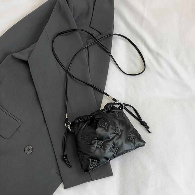 Fashion Butterfly Mini Crossbody Bags Drawstring Pu Leather Bucket Shoulder Bags Ladies Leisure Small Phone Handbags AVE