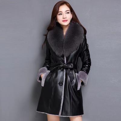 Winter Warm Kunstleder Damen Fleece Langer Mantel Damenbekleidung