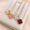 15mm High Quality Four Leaf Clover Necklace Women Single Flower Double Sided Pendant Lady's Collarbone Chain