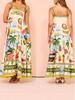 Elegant European & American Women's Spaghetti Strap Graffiti Print Maxi Dress