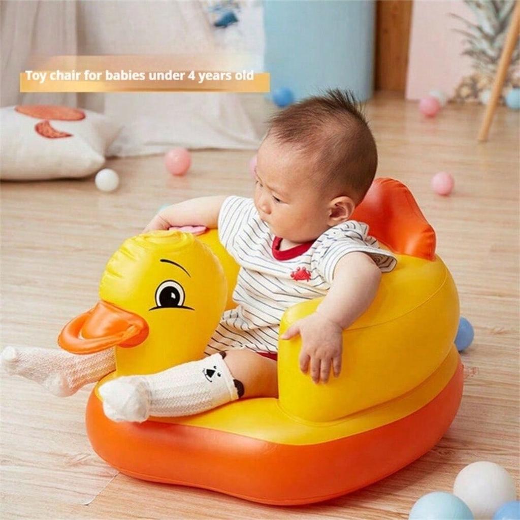 1pc Yellow Duck Baby Learning Chair, Portable Folding With Built-In Inflator Pump Baby Shower Family Decorations Gifts