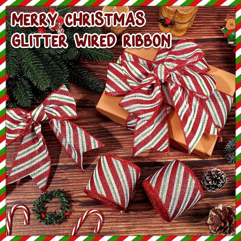 New 5 Yards Christmas Gift Bow Ribbon Lightweight DIY Red Trim Wired Ribbon Wedding Party Xmas Ornaments Fabric Swirl Ribbon