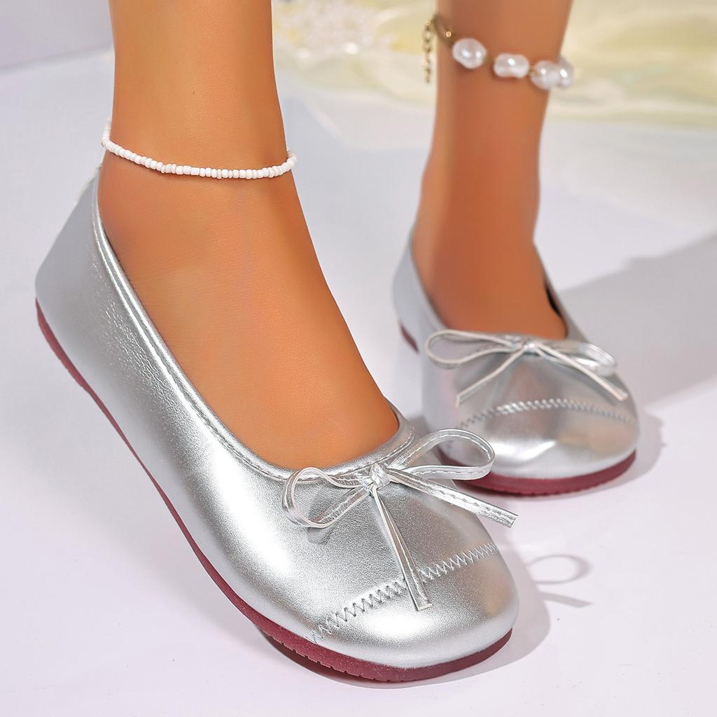 Large size retro single shoes women's 2025 spring new bow flat bottom shallow mouth gentle evening breeze one pedal ladyshoes