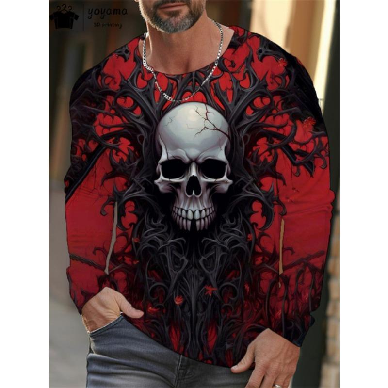 

Мужская одежда с принтом черепа, повседневная мужская футболка с длинным рукавом и 3D-принтом, мужская одежда, винтажная футболка, мужские футболки с рисунком черепа 6XL