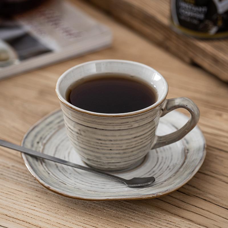Gray Cup Saucer Ritual Afternoon Tea Coffee Cup Saucer Retro High Value Ceramic Cup Saucer Household Water Cup