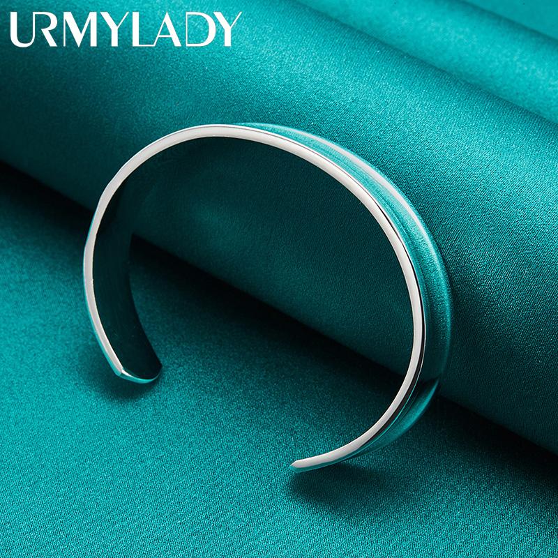 925 Sterling Silver 12mm Smooth Flat Round Bangles Bracelet For Women Wedding Engagement Fashion Charm Jewelry