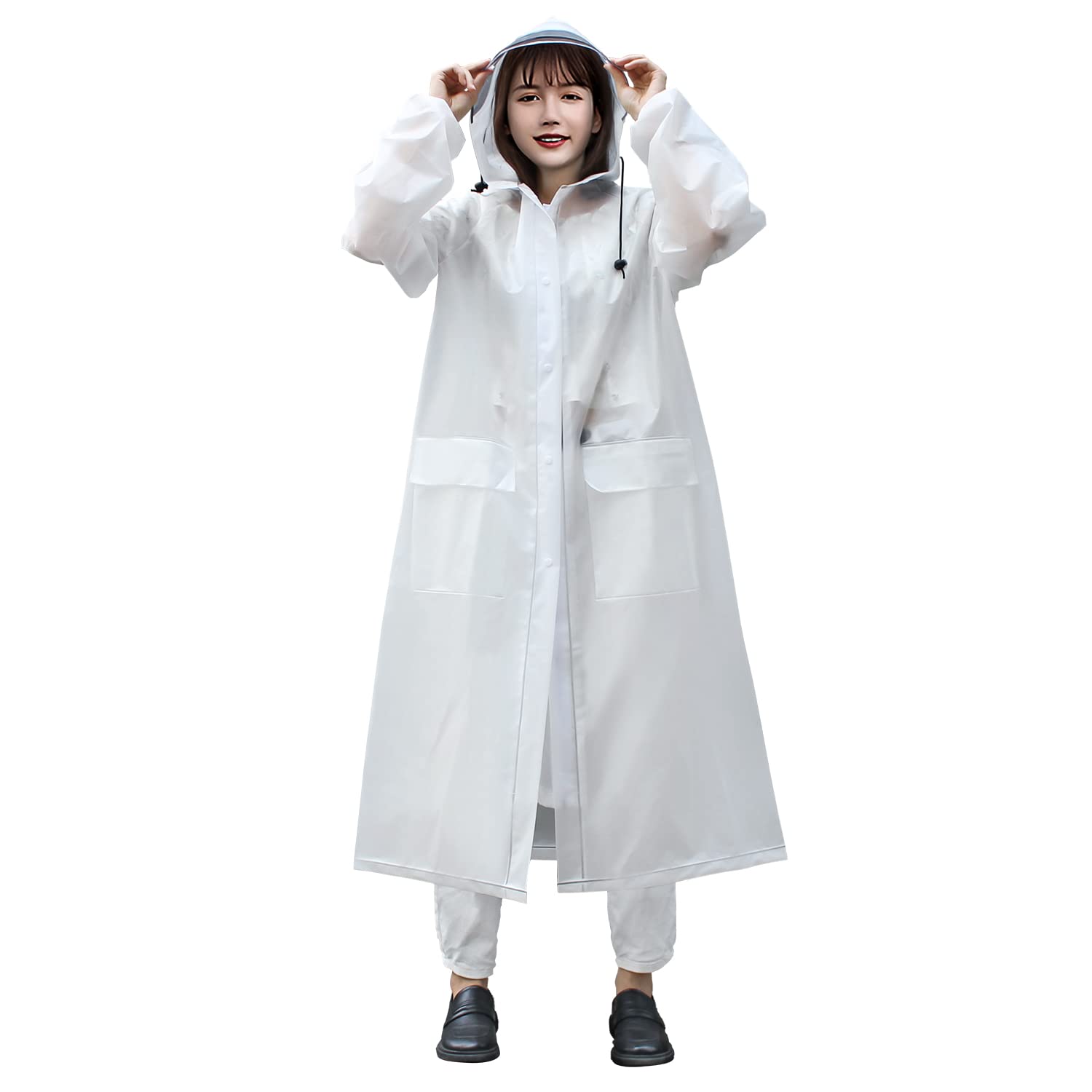 

Дождевик для женщин и рюкзак прозрачный дождь большой дождь длинный тяжелый дождливый поездки на работу или сумка для хранения в комплекте [AOKAETE] мужчины, велосипед, белый