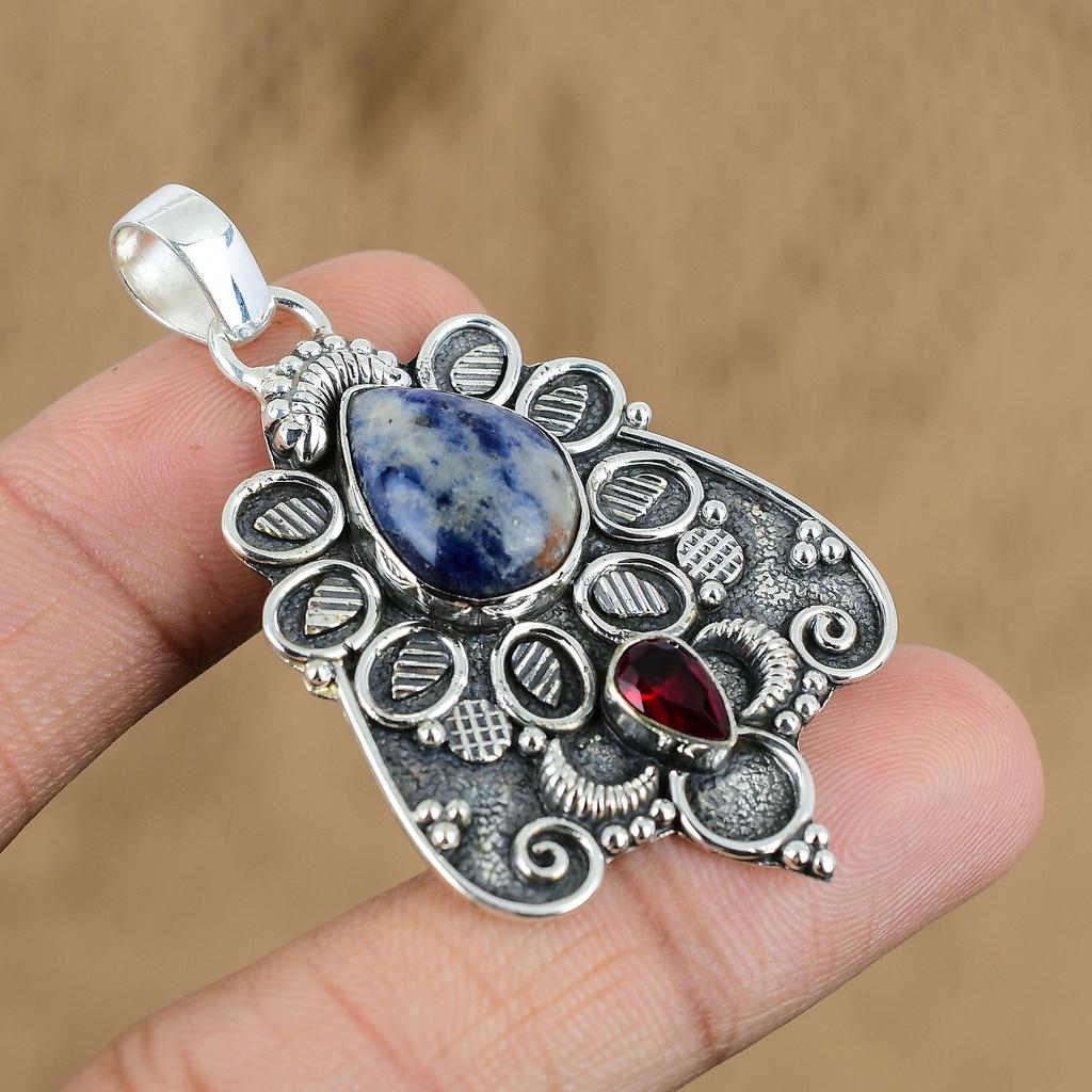 Birthday Gift For Her Natural Sodalite Gemstone Pendant 925 Sterling Silver