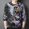 Round Neck 3D Tiger Printed Top Casual Long Sleeved Men's T-shirts - Soft Medium Stretch Polyester Fabric Spring and Autumn Relaxed Fit Clothing