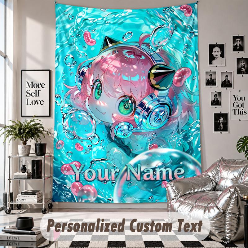 Wall Hanging Tapestry With Custom Name & Text, Spy × Family Decorative Tapestry For Bedroom