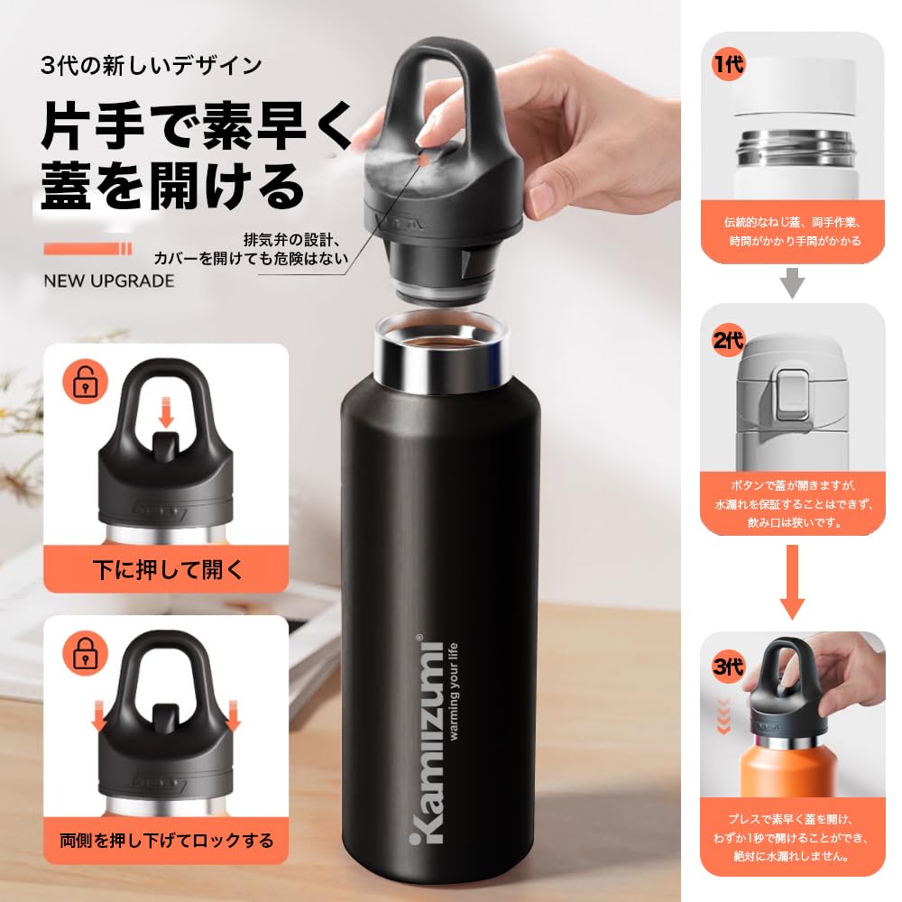 Kamiizumi Stainless Steel Water with Automatic Switch and Vacuum Keeps Hot or Large Direct Easy To Coffee Travel Bottle with Tea Perfect for Sports