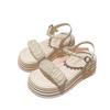 Fashion Sweet Pearl Platform Sandals Women's 2025 New Korean Version One-word Strap Flat Women's Shoes Comfortable Beach Shoes