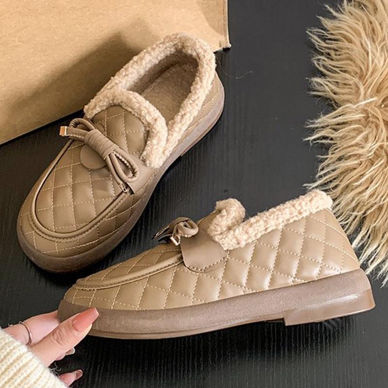 

Fashion Pu Leather Snow Boots for Women 2025 Winter Korean Bowknot Detor Plush Booties for Woman Non Slip Keep Warm Snow Boots Lady 41