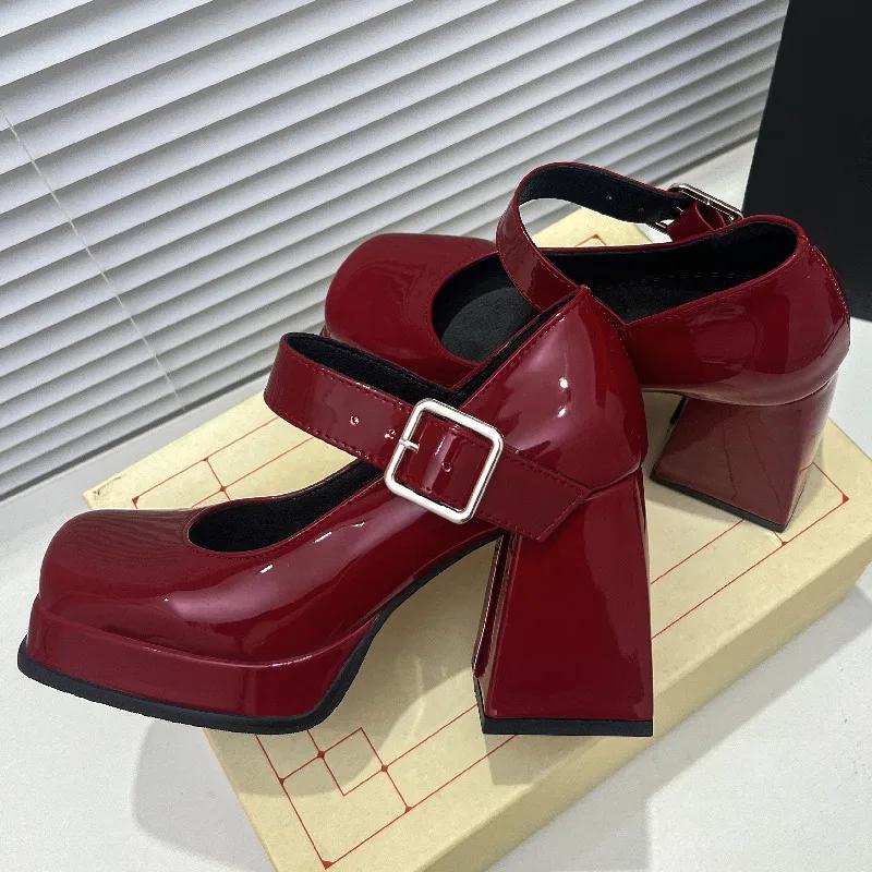 Women's High Heels Pumps Mary Jane Shoes Platform Pink Black Wine Red White Block Heeled Working Party Dance Wedding Shoe Female