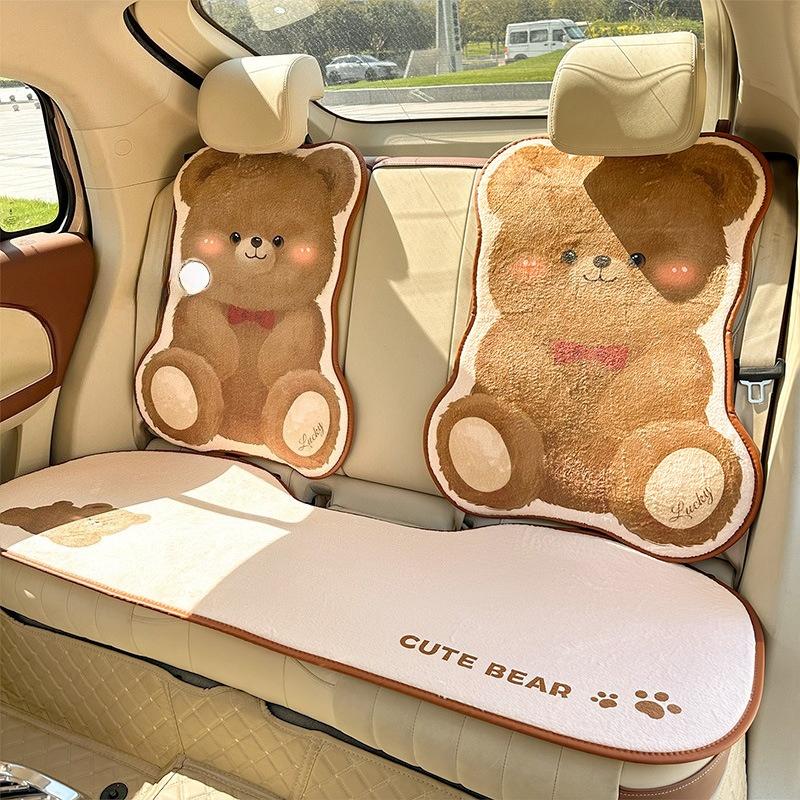 Cartoon Furry Cute Bear Plush Car Seat Covers Mat Universal Car Seat Cushion Car Pillow Auto Interior Accessories Seat Supports