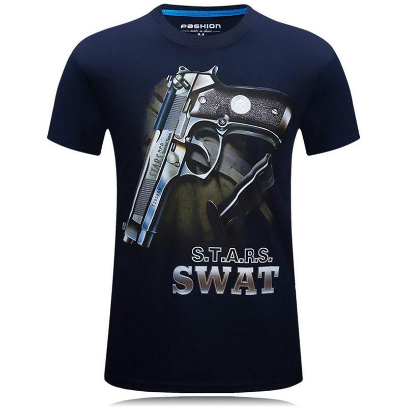 Men's Short-sleeved T-shirt AK 47 Gun Printing Casual Funny O-neck Shirt Punk Men's T-shirt Large T-shirt