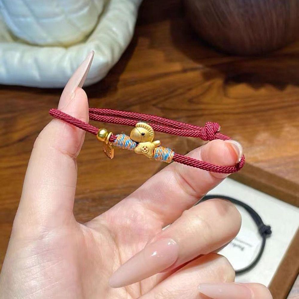 Chinese Style Lucky Pony Red Rope New Year Hand Rope Fortune Bracelet Horse Year Bracelet  Women